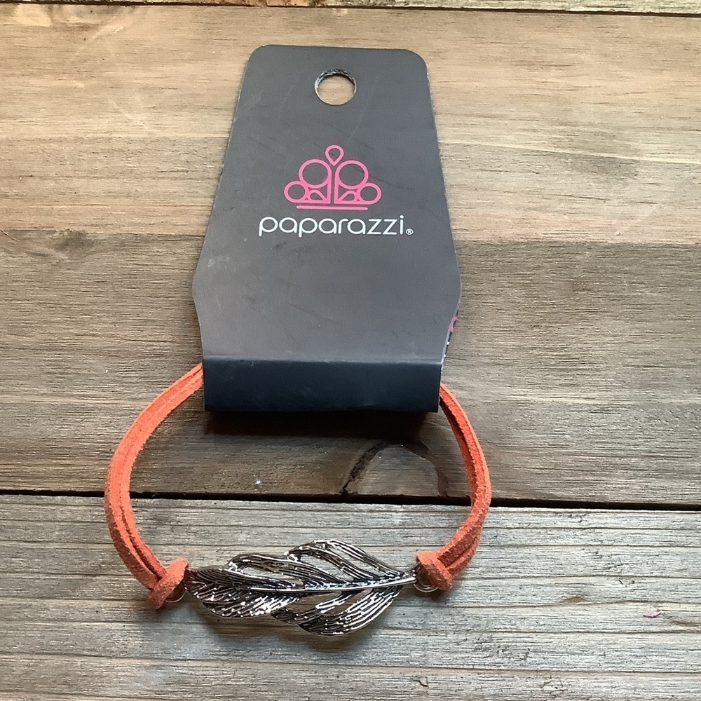 ❄️ Paparazzi | Orange Leather Cord and Silver Leaf Bracelet